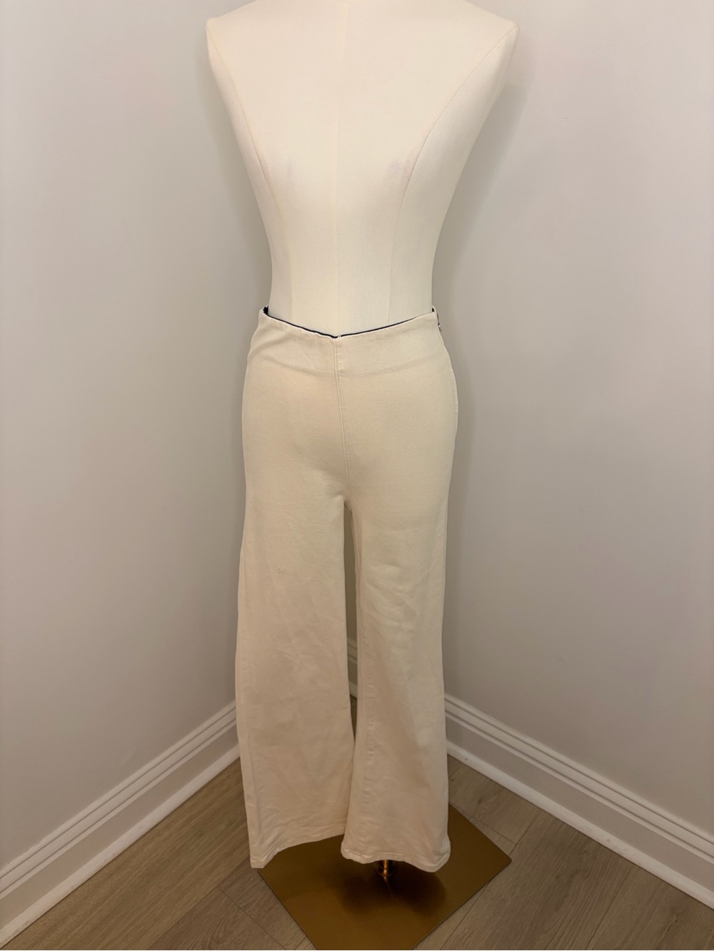SPRWMN Cream Flat Front Side Zip Flared Pant Size Xs